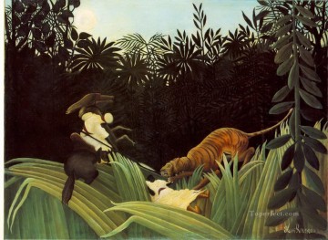  attack Works - scout attacked by a tiger 1904 Henri Rousseau Post Impressionism Naive Primitivism